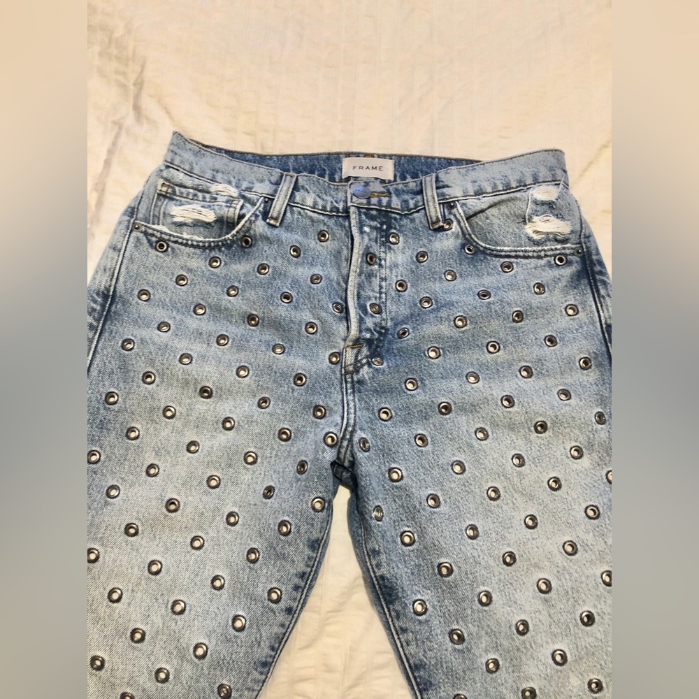 FRAME Le Slouch Eyelet Studded Low Rise Jeans – Size 27 Grunge rocker - Picture 4 of 10